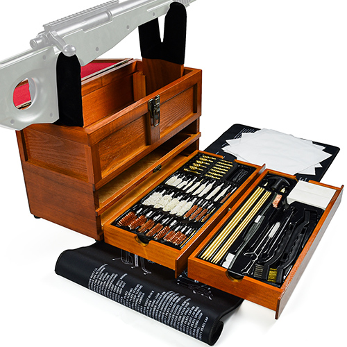 Deluxe Wooden Case Universal Gun Cleaning Kit na may Gun Rest