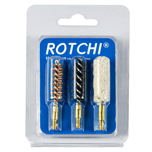Handgun bore cleaning brush 3-in-1 set, paltos at pakete ng card. Available