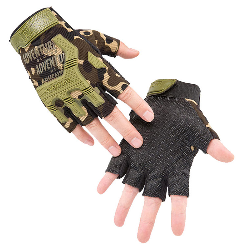 Outdoor Camouflage Hunting Sport Gloves Anti-Slip Shock-Absorbing Bisikleta Cycling Gloves Half Finger Cycle Gloves